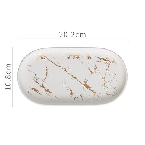 Nordic Ins Ceramic Marble Oval Tray Jewelry Storage Tray Accessories Soap Holder Golden Wave Bathroom Cup Bath Decoration