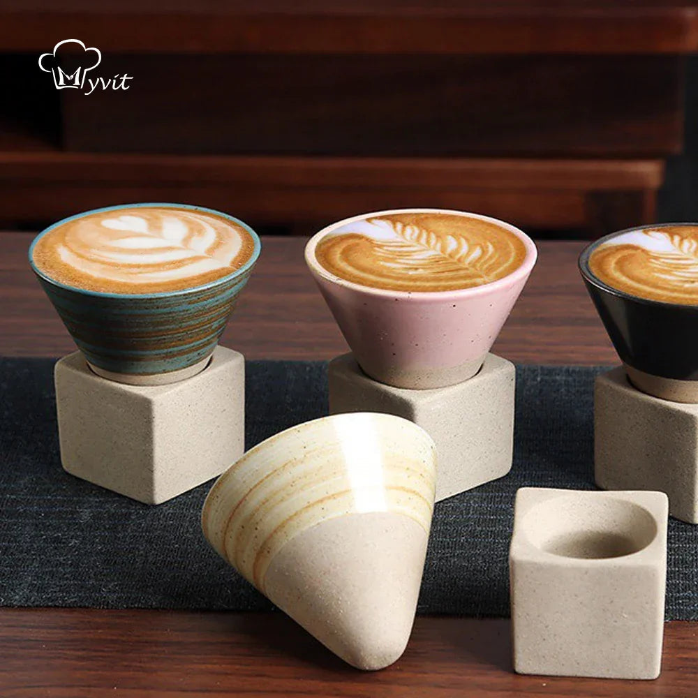 Japanese coffee cup with saucer, 1 piece, retro ceramic tea cup, mug, latte, espresso, pull0, flower cappuccino, new ceramic cup, 100 ml/3.5 oz