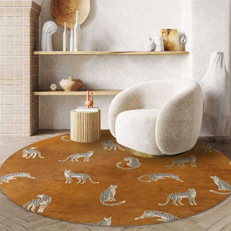 Plush Round Leopard Pattern Area Rug – Soft Thickened Floor Mat for Bedroom or Living Room