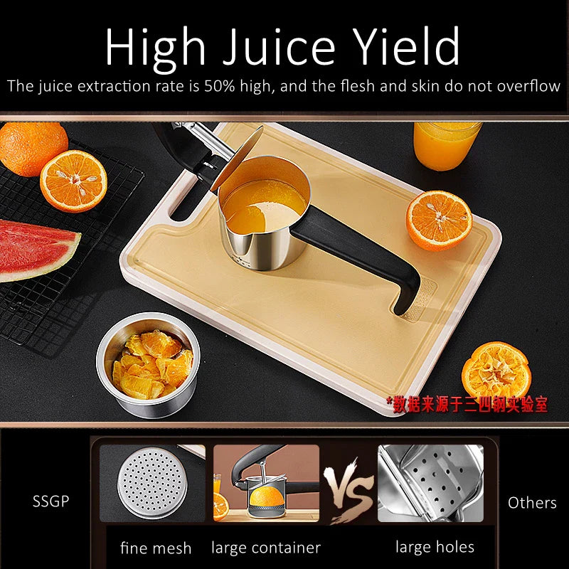 Pressano Manual Juicer made of Stainless Steel | Patented Design | 50% Higher Juice Yield | For Citrus, Pomegranate & More
