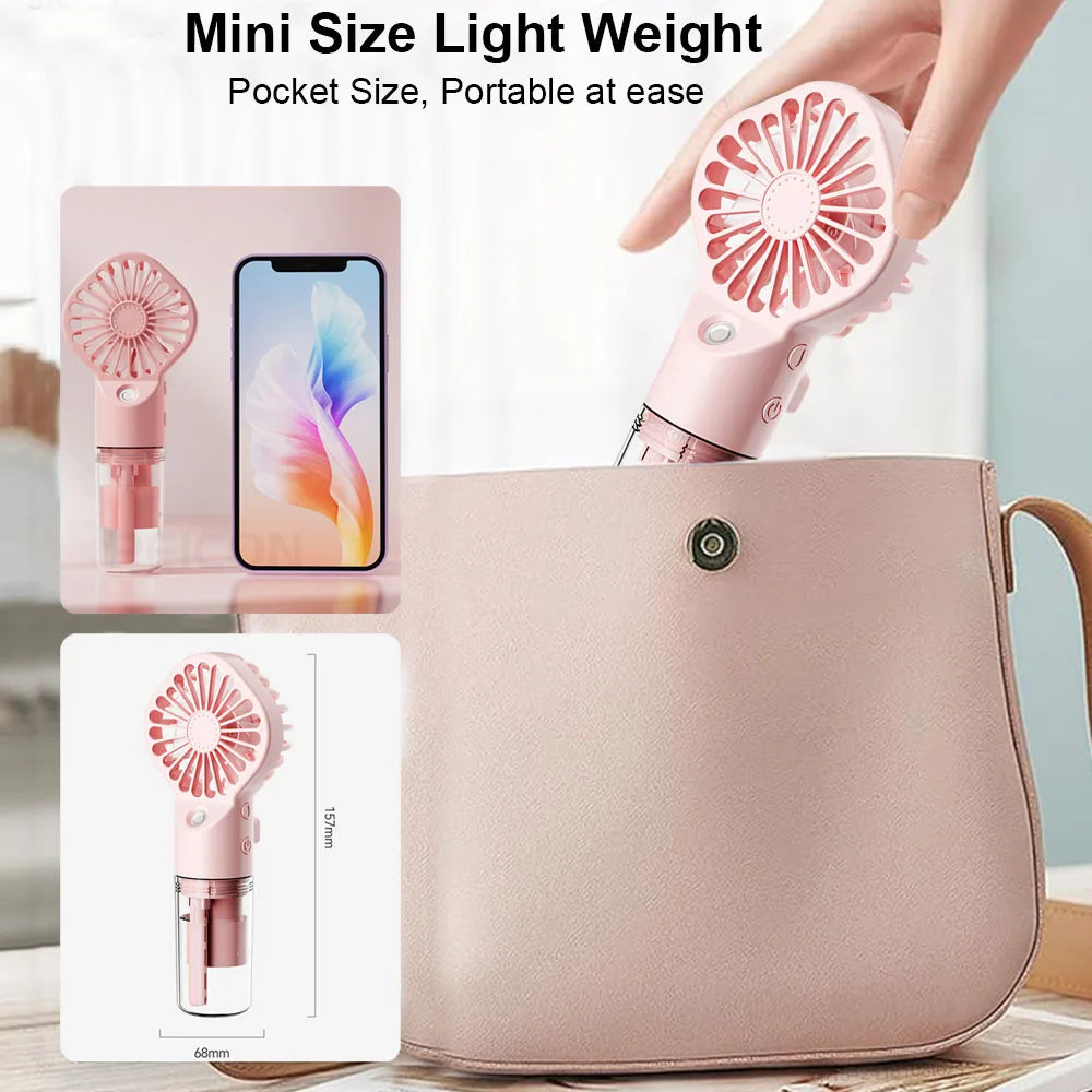 Brisella Air Mini Hand Fan with Air Humidifier | 4-Stage Spray Function | USB Rechargeable | Portable & Quiet