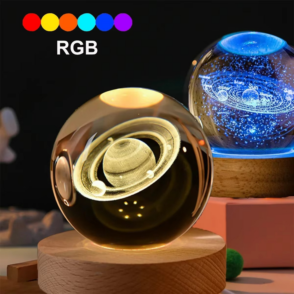 2.36 in RGB Crystal Ball Night Light with Milky Way and Moon - Cosmos-Inspired Bedside Decoration
