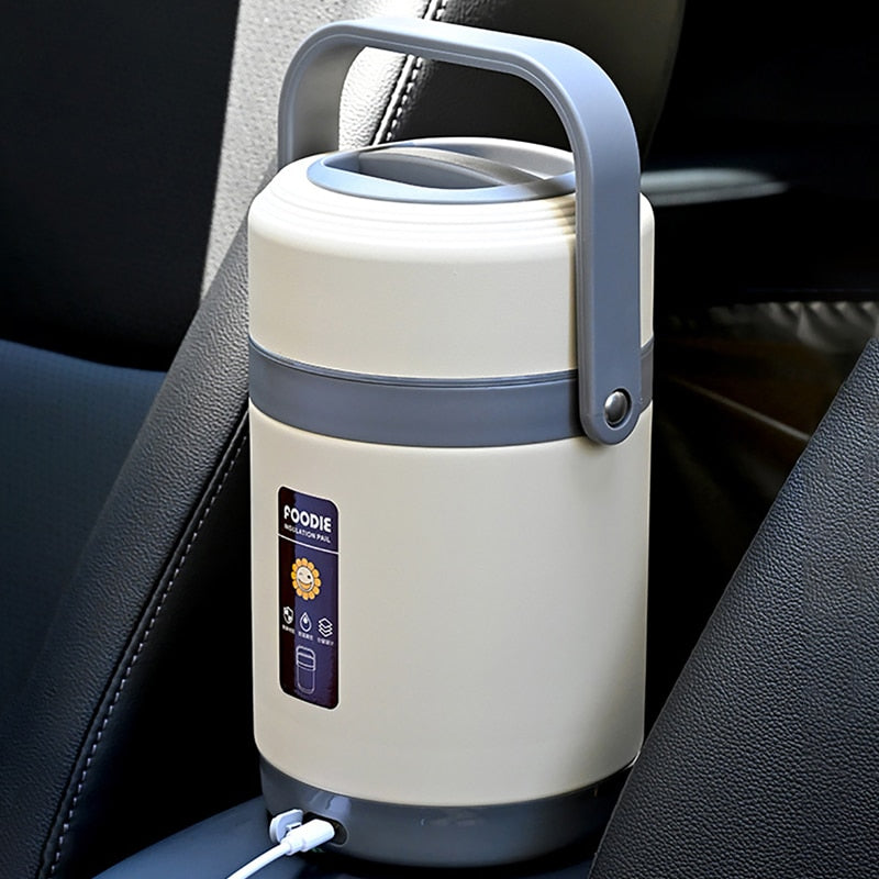 USB-Heated Stainless Steel Lunch Box, 1.6–2 L
