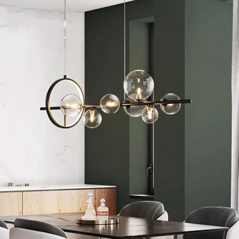 Modern creative metal chandelier lighting: 7/10 clear glass bubbles, long round design with G9 light socket