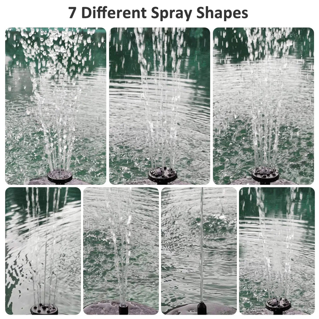 AquaLume Solar Spring | 3W Solar Fountain with LED Color Play | Up to 60 cm Fountain Height | 7 Nozzle Attachments
