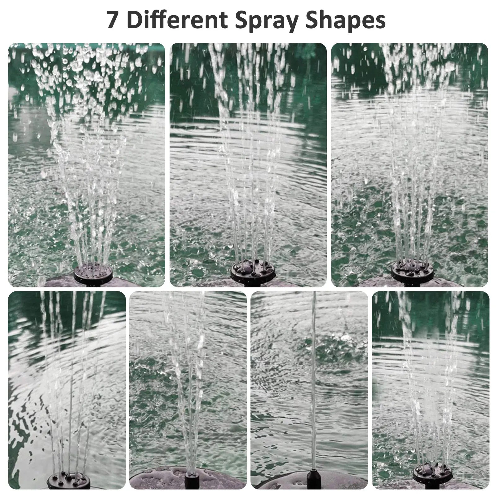 AquaLume Solar Spring | 3W Solar Fountain with LED Color Play | Up to 60 cm Fountain Height | 7 Nozzle Attachments