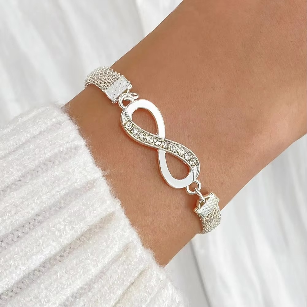 Elegant Rhinestone Heart & Infinity Bracelet Set for Women - 3 Pieces