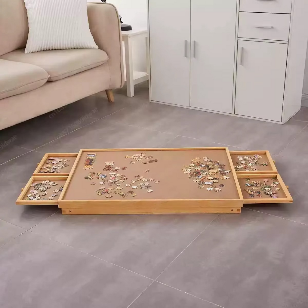 Folding Wooden Puzzle Table with 4 Storage Drawers for Up to 1500 Pieces