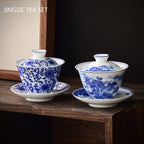 PorceVive Gaiwan Tea Cup | Handcrafted Porcelain with Landscape Pattern | Chinese Tea Set with Lid
