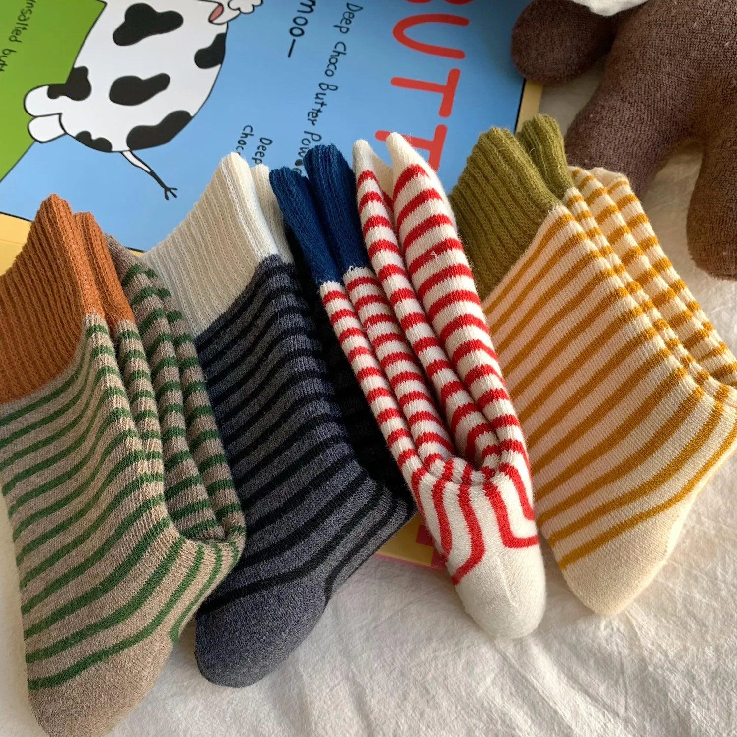 WollHerz Women's Wool Socks | Autumn & Winter | Thick & Warm | Ribbed Design | Solid & Stripes