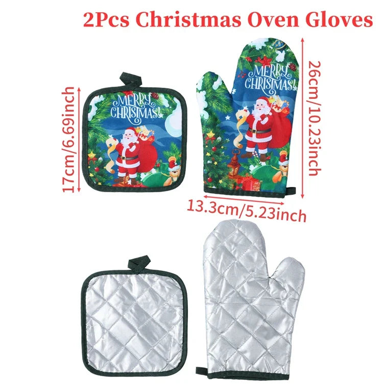 HollyHeat Oven Gloves 2-Piece Set | Christmas Baking Gloves with Festive Design | Heat Resistant Kitchen Gloves for Christmas & New Year
