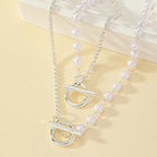 Chain & Pearl Circle Clasp Bracelet and Necklace Set