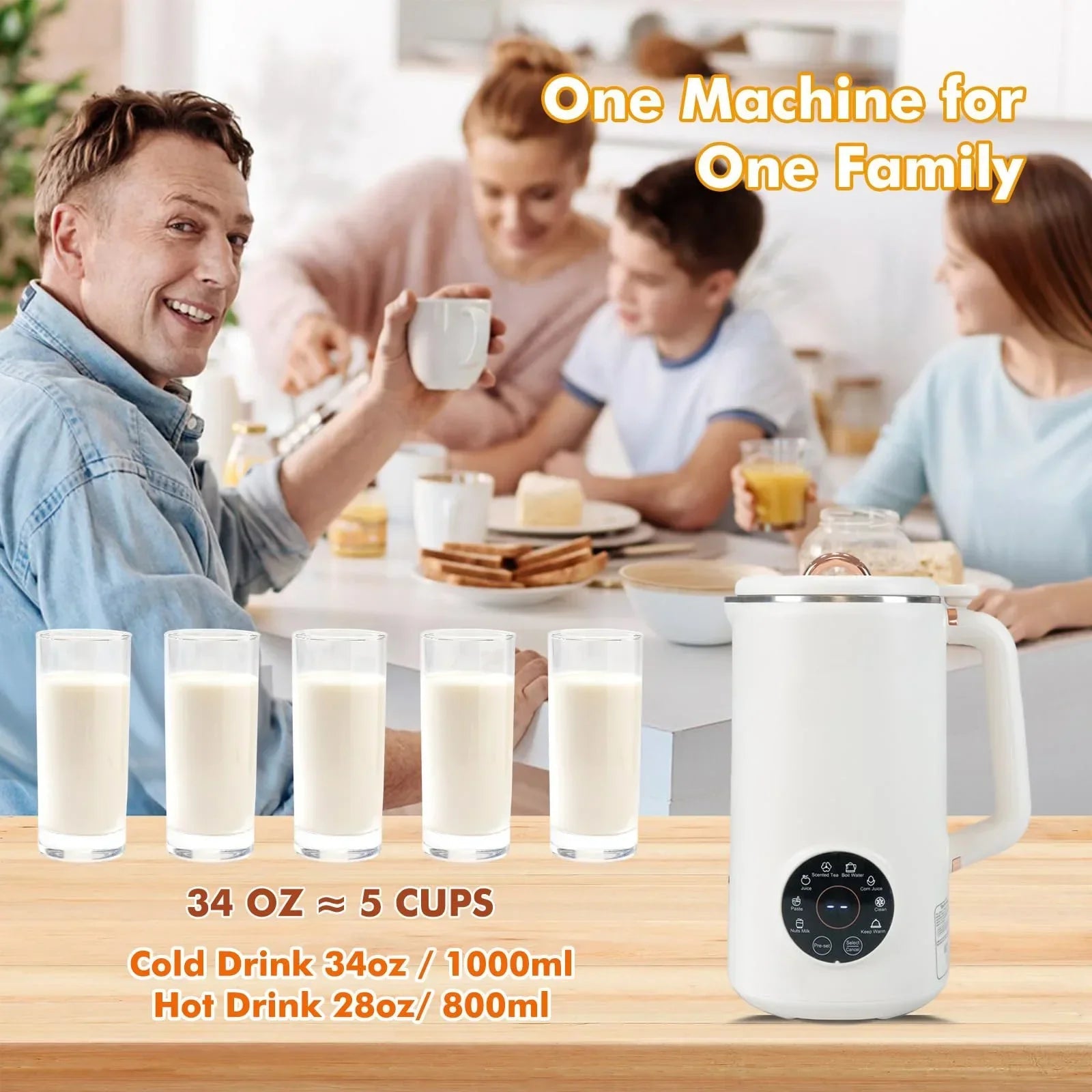 PlantPure Plant Milk Maker 8-in-1 | For Nut, Oat & Soy Milk | 1000 ml Capacity | BPA-free