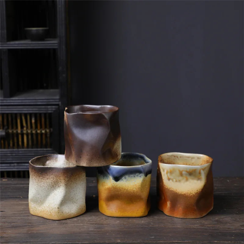 Irregular twisted shape cup 9.47 ounces/280 ml ceramic coffee tea cup without handle polychromatic creative ceramic mugs coffee mugs retro
