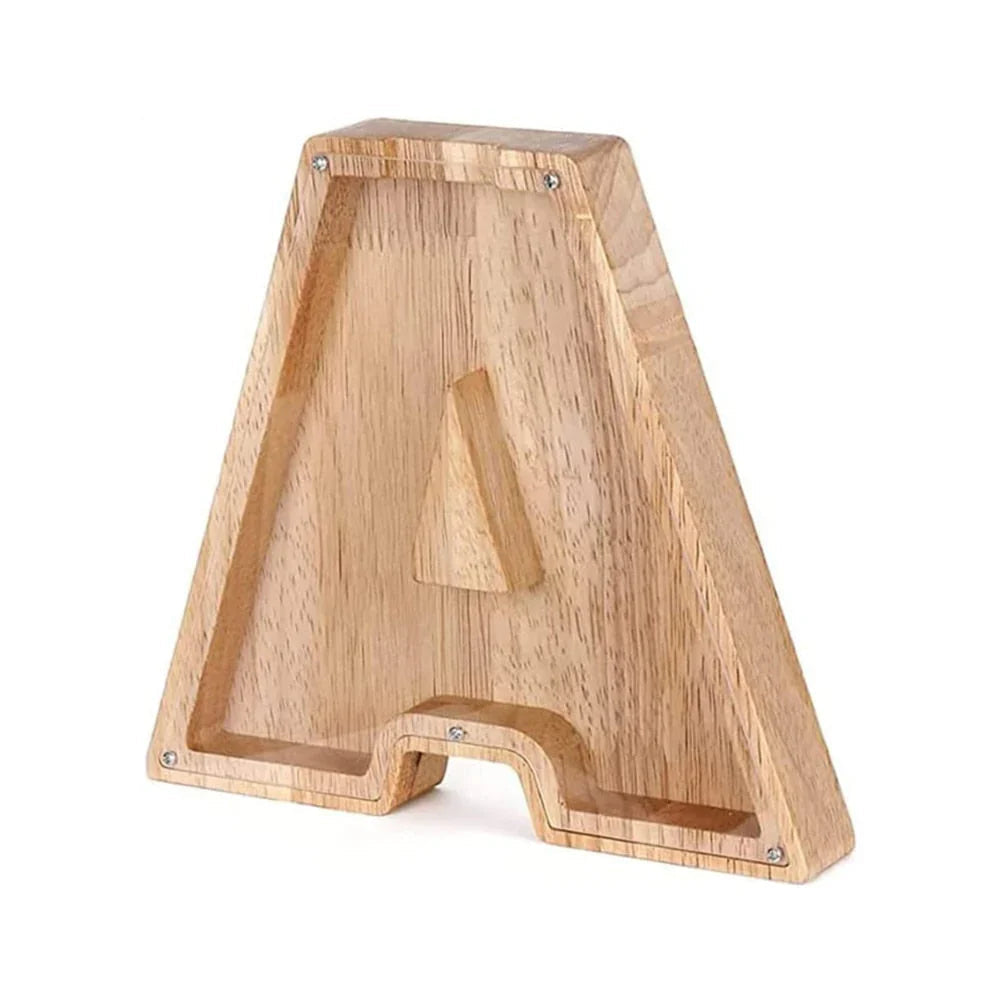 Wooden Alphabet Piggy Bank with Transparent Viewing Window for Stylish Saving
