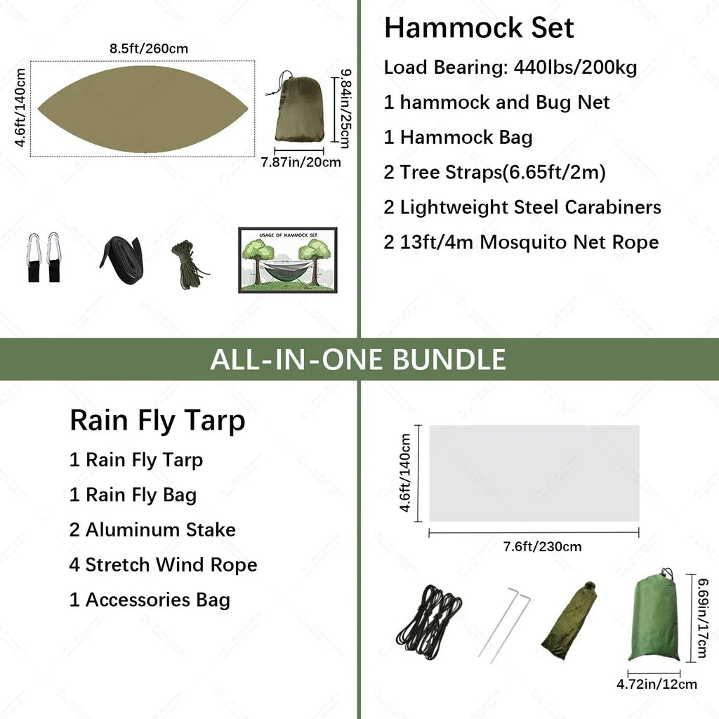 Nomaterra Hammock | With Mosquito Net & Tarp | Ultralight & Weatherproof | For Outdoor & Trekking