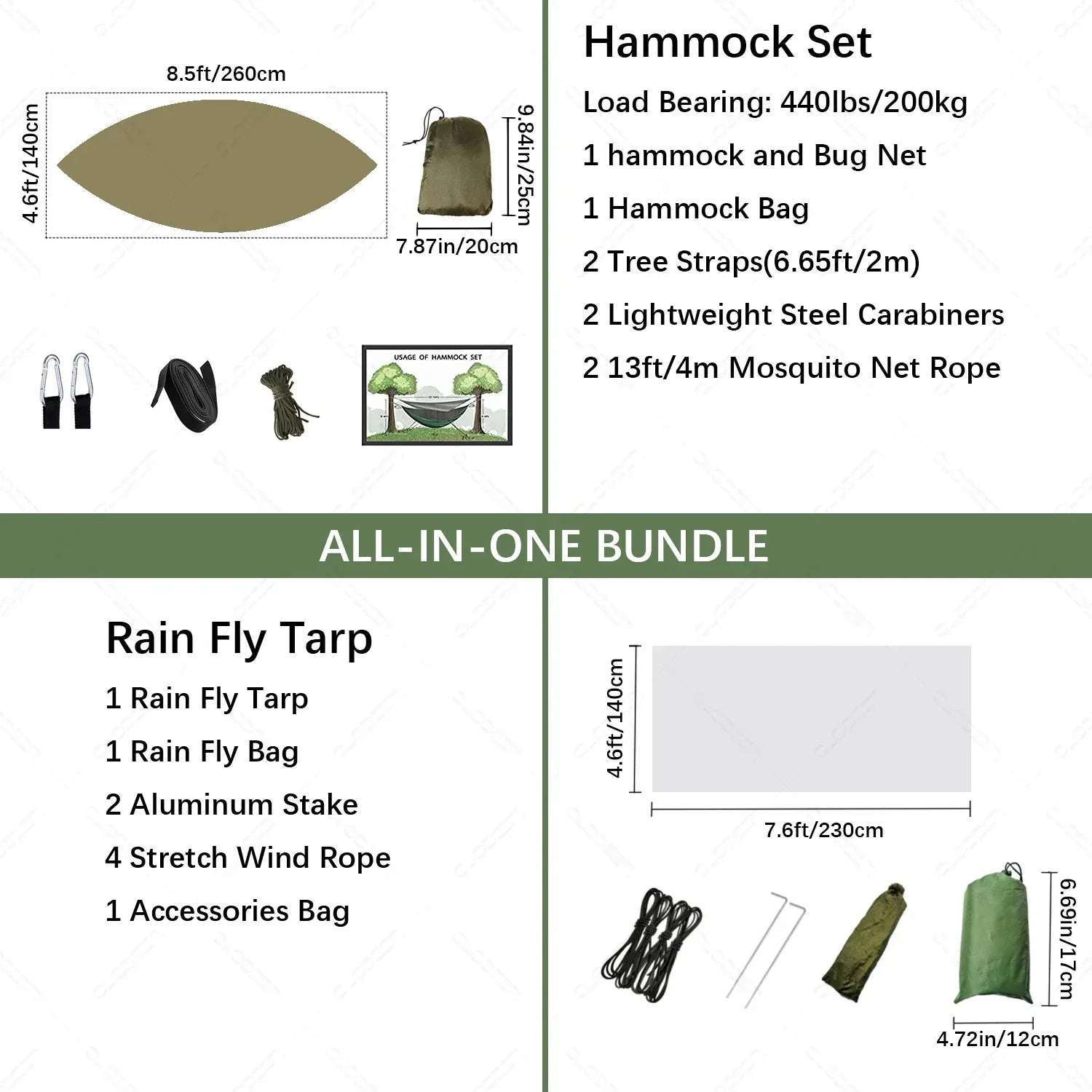 Nomaterra Hammock | With Mosquito Net & Tarp | Ultralight & Weatherproof | For Outdoor & Trekking