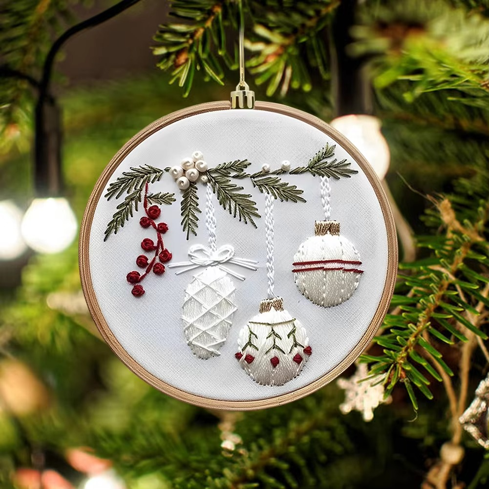 Christmas Embroidery Starter Kit, DIY Cross Stitch Set with Holiday Patterns