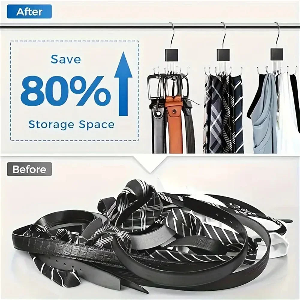 Hanging Clothes Hook Organizer 6-fold | Rotatable & Space-saving | For Belts, Bras, Scarves & Ties | Metal