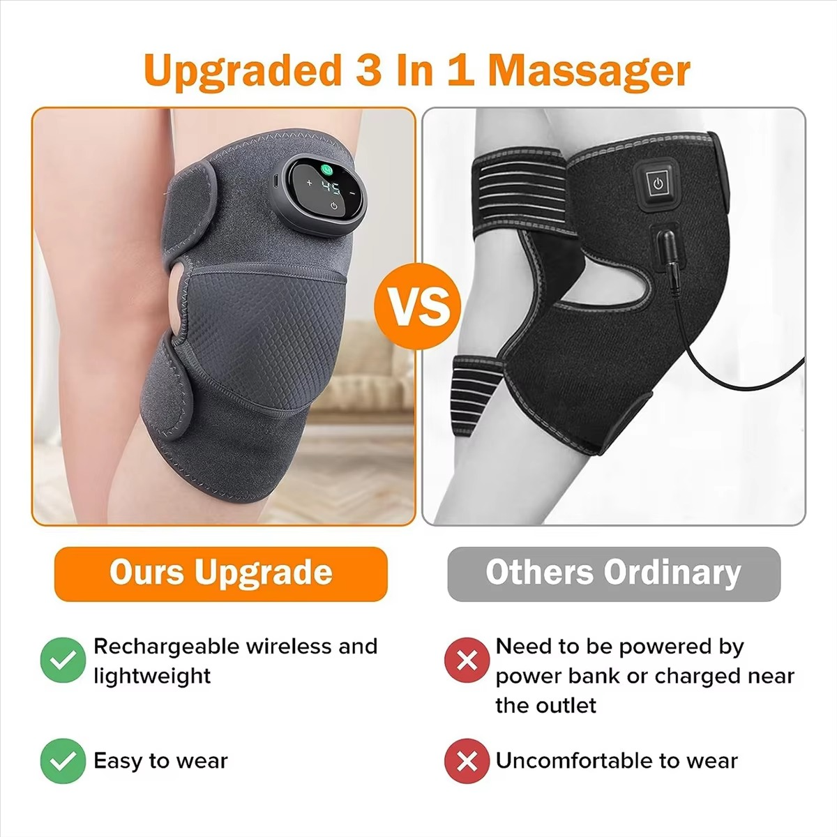 Heating Knee Massager 3 in 1 Portable Vibration and Heat Therapy Device for Knee Shoulder and Elbow Pain Relief