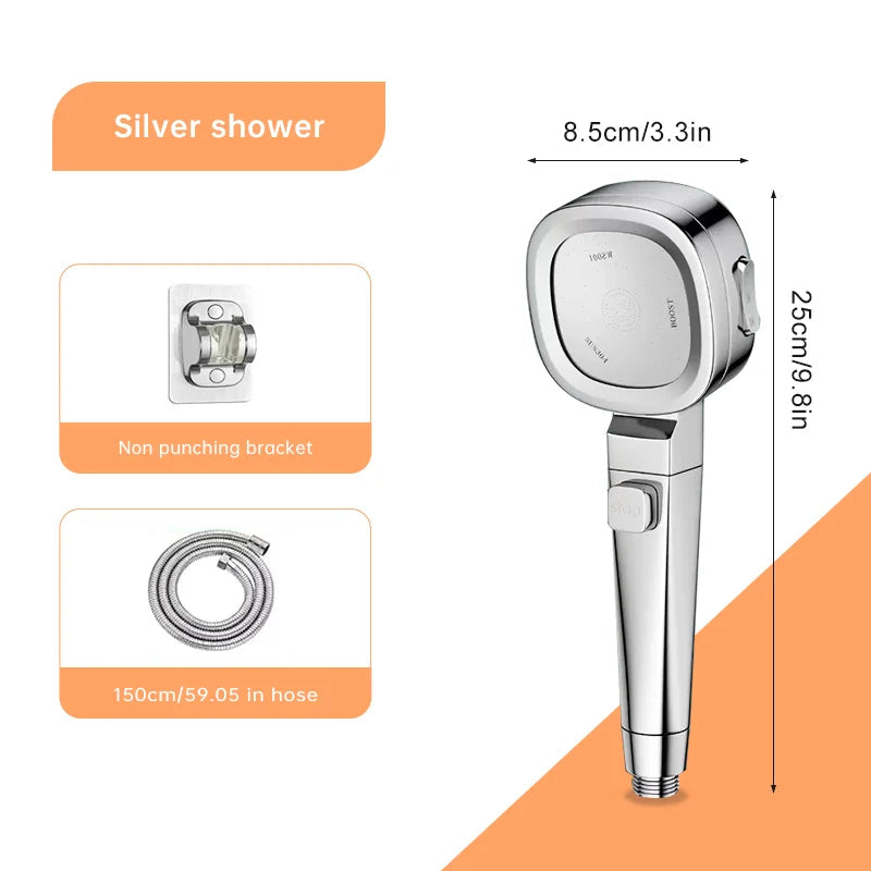 Jetiva Shower Head | 3 Spray Types | Pressure Boosting & Water Saving | Silver Design