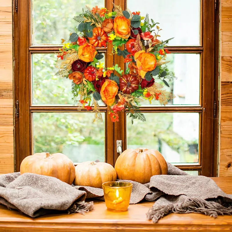 Autumna Charm Autumn Door Wreath | Pumpkin & Rattan | 40 cm | Handmade Decoration for Autumn & Thanksgiving