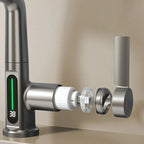Retractable Waterfall Faucet with Temperature Display in Stainless Steel