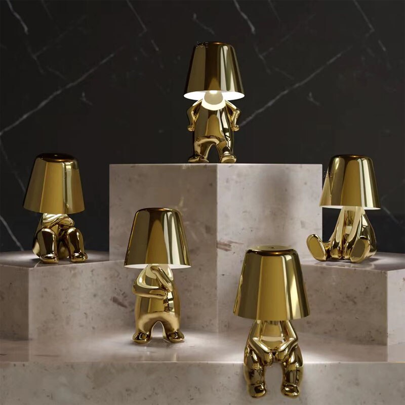 Golden Man LED Thinking Table Lamp – Playful Nightstand Lamp for Bedroom & Decor