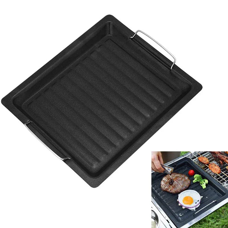 Feurossa Cast Iron Grill Plate Reversible Plate | For Gas Grill & Stove | 25 × 30 cm | For Pizza, Meat, Vegetables & Fish
