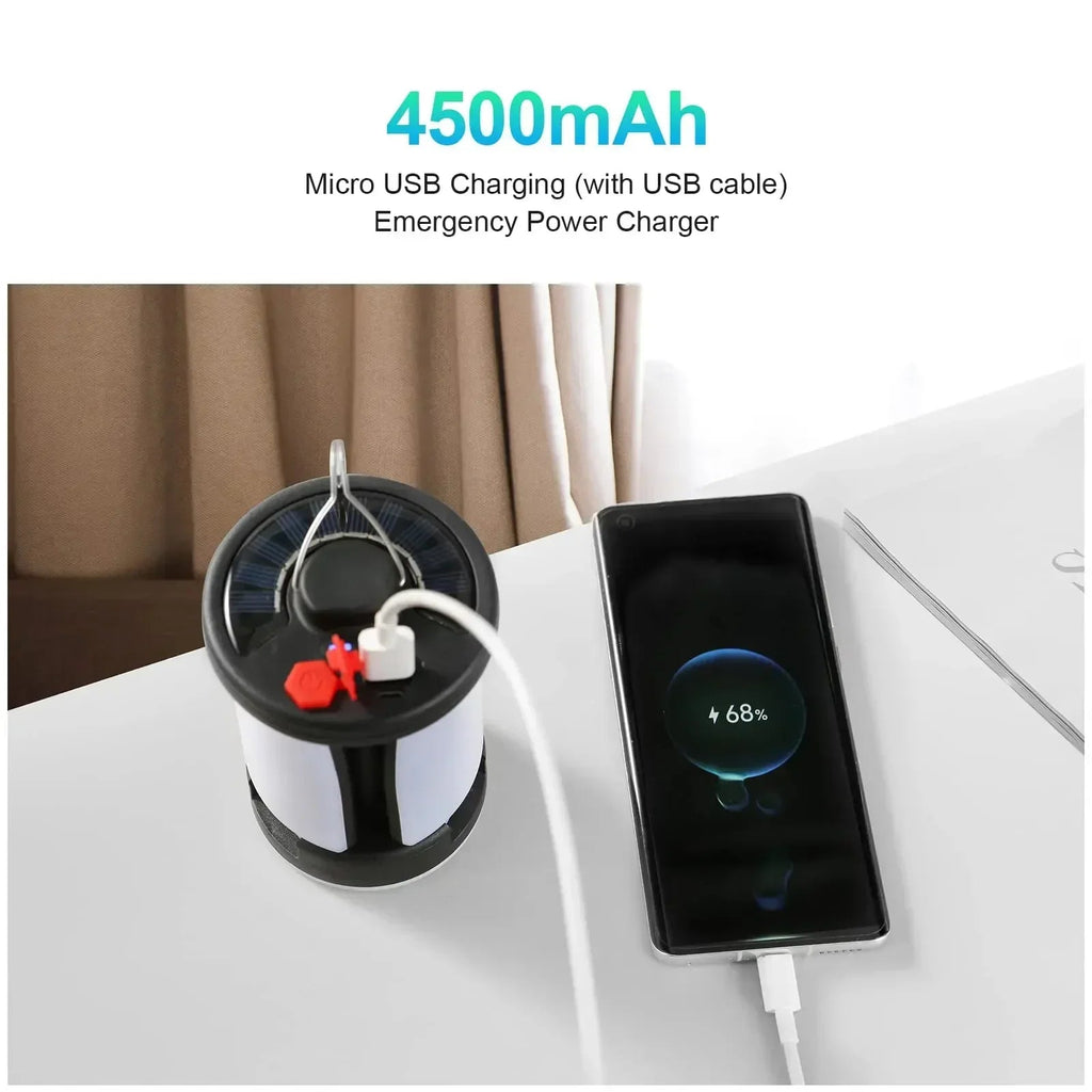 LUMALITE Solar Camping Lamp | USB & Solar Charging | 6 Light Modes | Foldable & Power Bank – 1000 Lumen