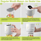 Electric Mason Jar Vacuum Sealing Set - Cordless Sealer for Wide Mouth and Regular Mason Jars - Ideal for Food Storage