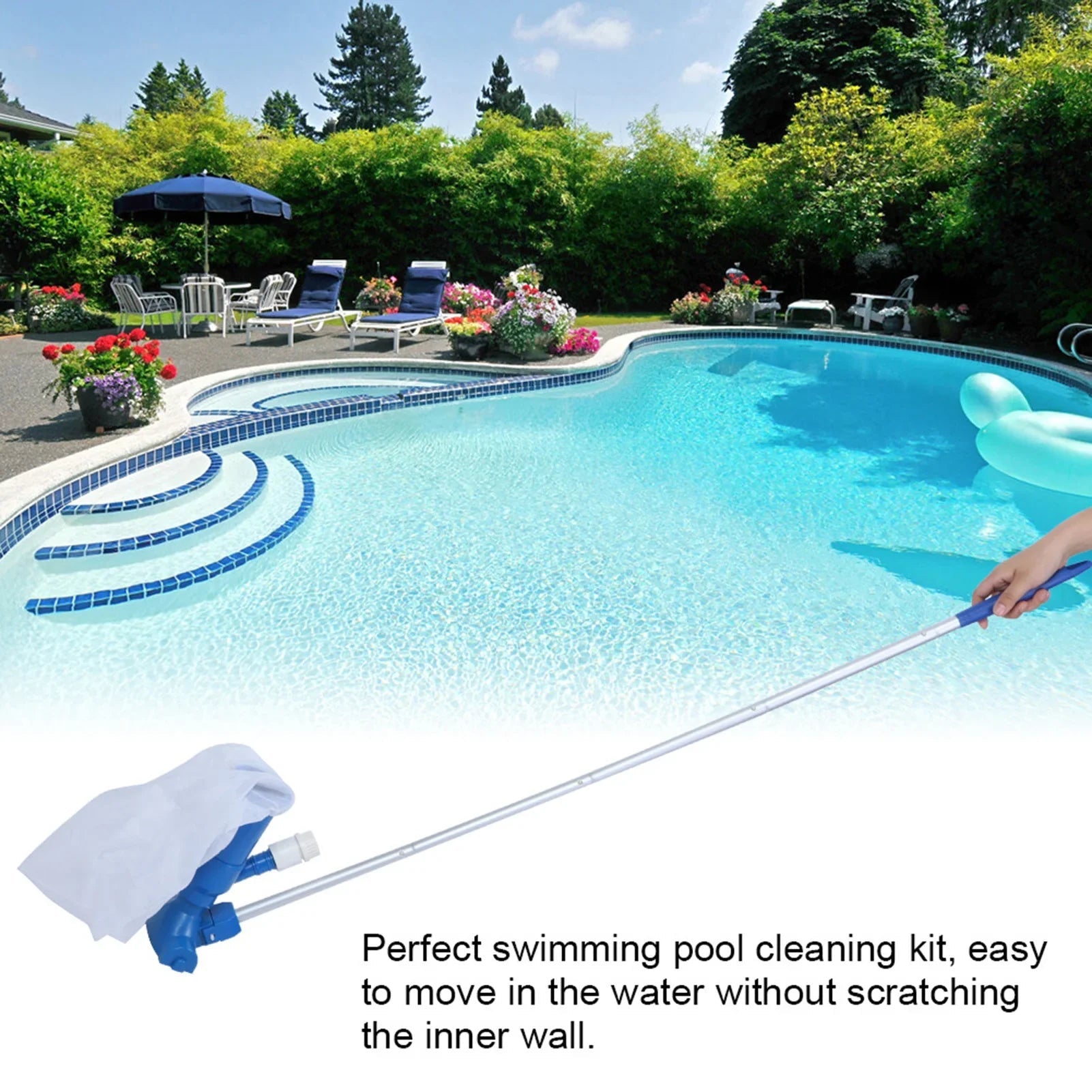 Pool cleaning set with telescopic pole – net filter and accessories for pool care