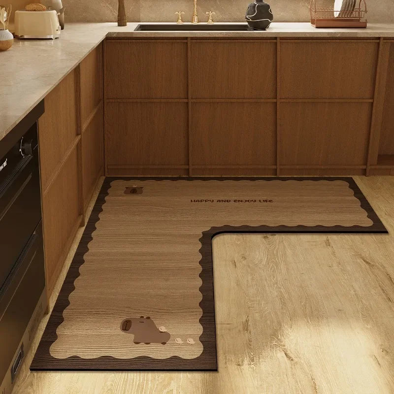 L-Shaped Diatomaceous Earth Floor Mat with Non-Slip Base