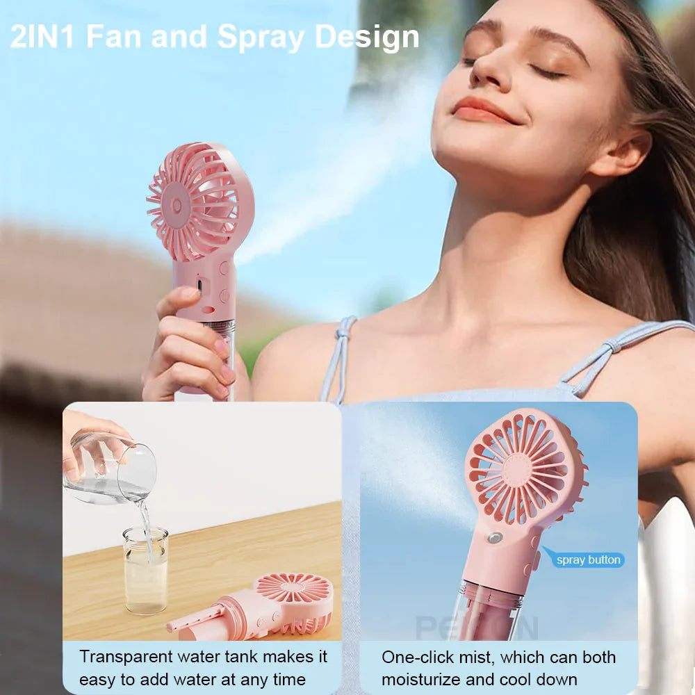 Brisella Air Mini Hand Fan with Air Humidifier | 4-Stage Spray Function | USB Rechargeable | Portable & Quiet