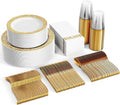 350pcs Disposable Gold Lace Dinnerware Set for 50 Guests