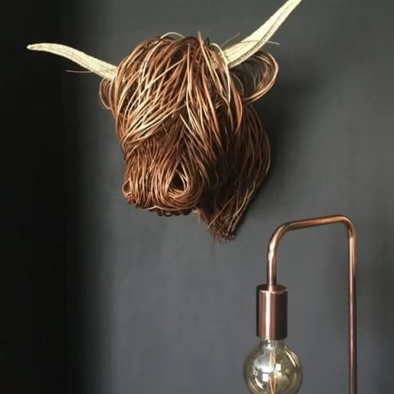 Woven Willow Highland Cow Resin Home Décor Figurine