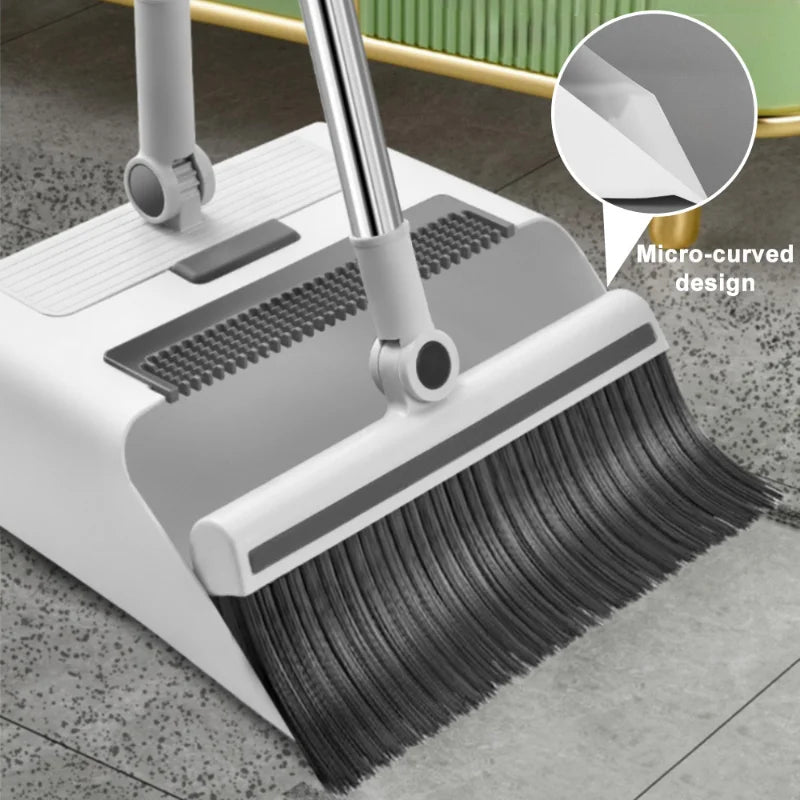 Cleanuvo 3-in-1 broom set | Broom with floor brush & stand-up scoop | Extra long handle & hair-repellent | Household cleaning set