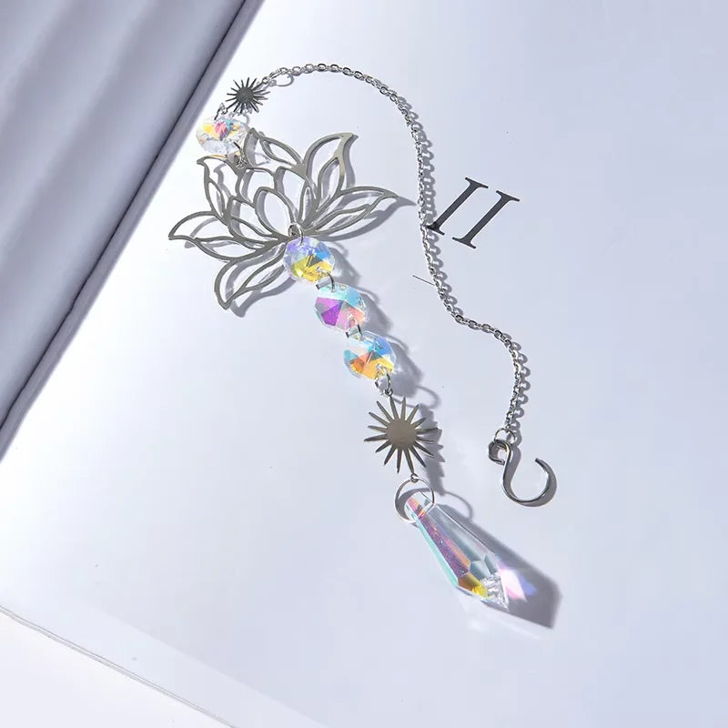 Solunara Crystal Wind Chime | Handmade Lotus Suncatcher | Glass & Metal | For Garden, Window & Balcony