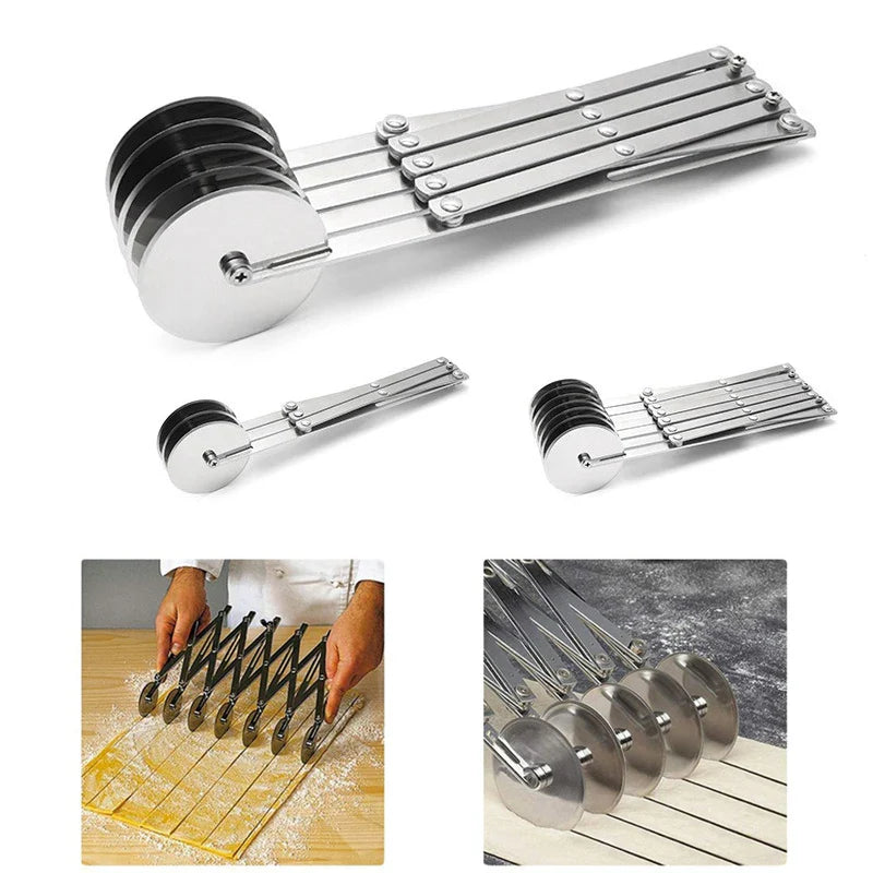 SlicePro Stainless Steel Dough Cutter | Foldable & Adjustable | 3–7 Wheels | Perfect Portioning for Pizza, Pastries & Pasta