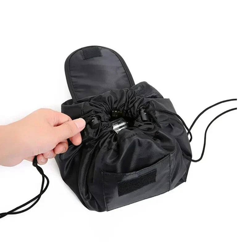 GlamFold Cosmetic Bag | Spacious bag with drawstring for stylish and practical use in black