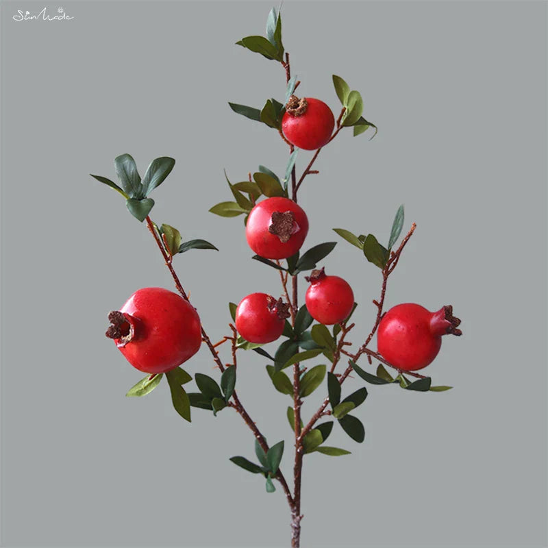 6-Piece Artificial Pomegranate Fruit Branch with Leaves