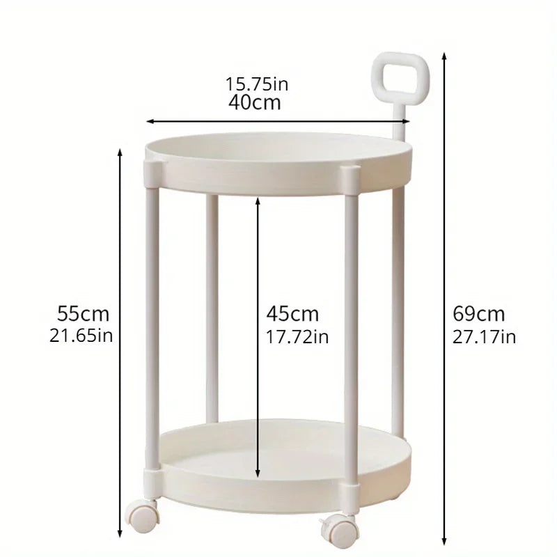 2-Layer Side Table on Wheels with Handle