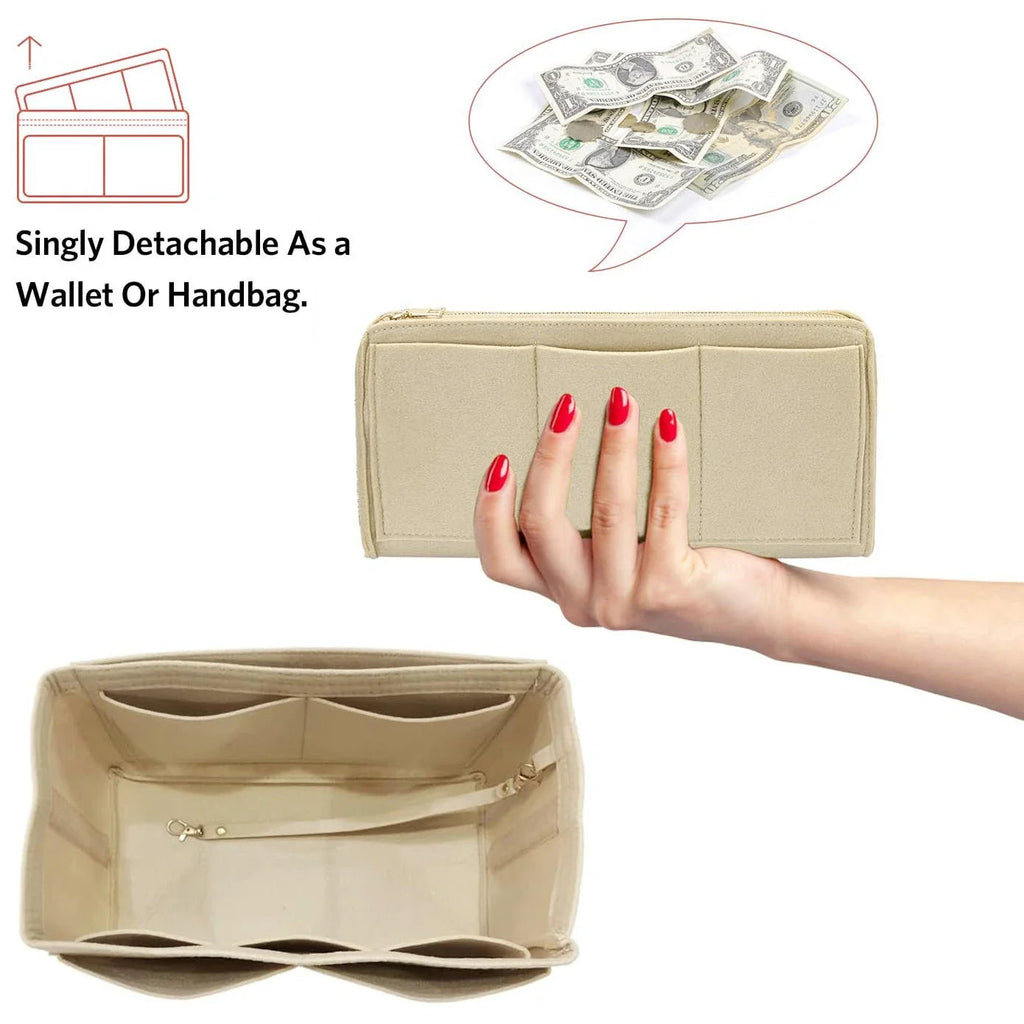TaschenLuxe Organizer Inlay | Felt insert with zipper | 15 compartments & key strap | For handbags & shoppers