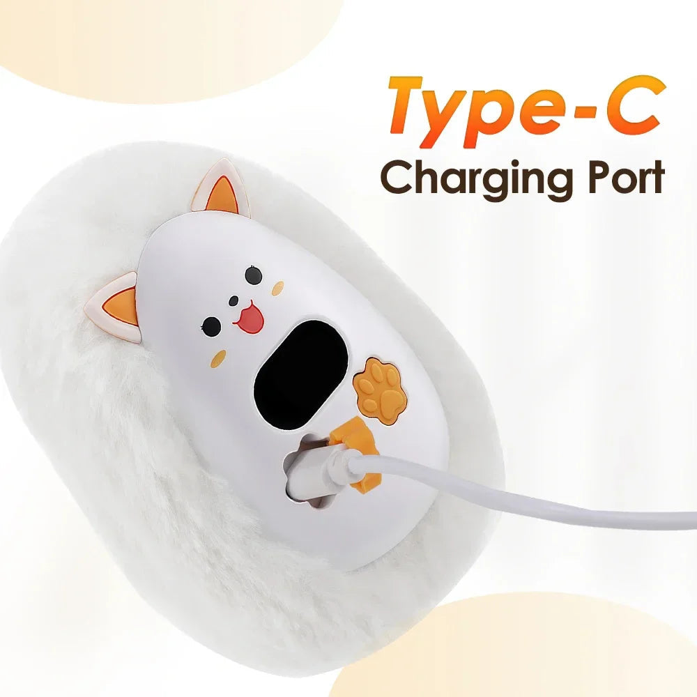 Furrio Electric Hand Warmer Fox | Rechargeable 1200 mAh | 3 Heat Levels & Digital Display | Plush Surface | USB Type-C | Portable for Winter & Office