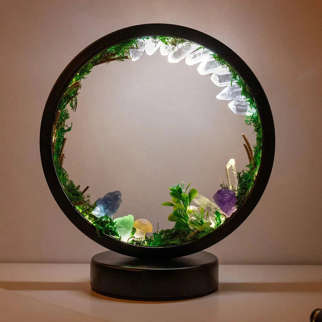 Elegant night light - Round frame - Green crystals - Chic decoration