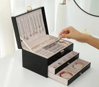 Lockable Leather Jewelry Box with Multi-Layer Storage