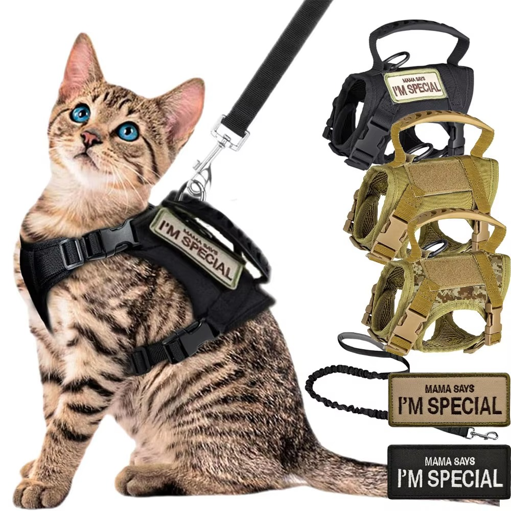 Adjustable Tactical Pet Harness with Control Handle for Cats and Large Dogs
