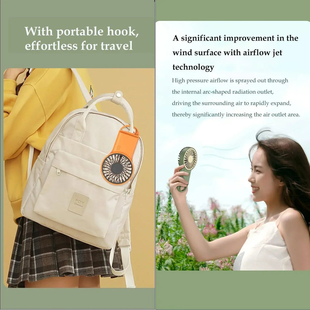 Airivio Mini Fan | Foldable & USB-C | Quiet & Portable | With Carabiner & Battery