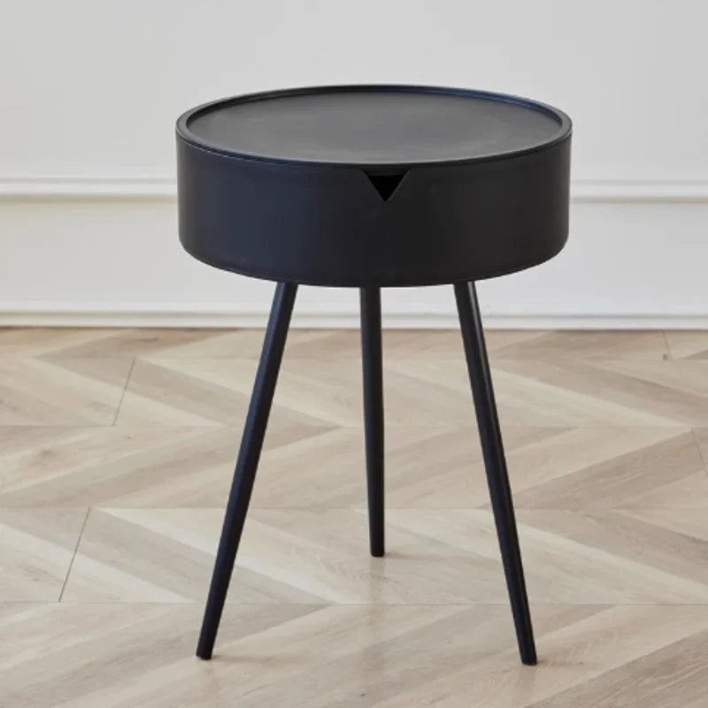 Round Plastic Side Table with Storage Space and Mobile Design