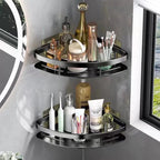 Corner Holder Aluminum Wall Shelf – Space-Saving Bathroom Organizer Without Drilling